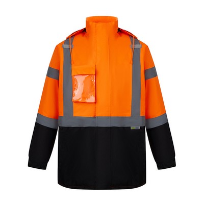 3C Products Neon Orange Safety Jacket Parka ANSI Class 3 Black Bottom