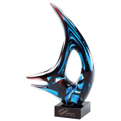 11" Color Modern Sail Sculpture Hand Blown Art Glass Award