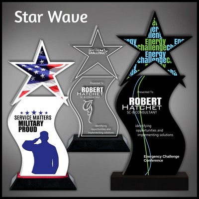 9" Star Wave Clear Acrylic Award in a Black Wood Base