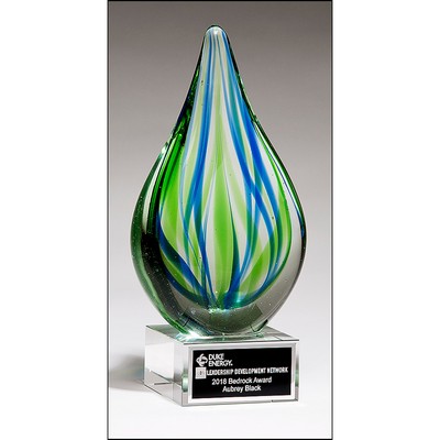 Droplet-Shaped Art Glass Award with Clear Glass Base