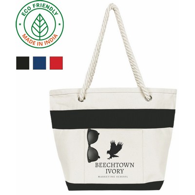 Nautical Rope Tote Bag Eco Friendly Canvas Black Trim