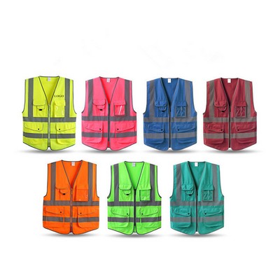 9 Pockets Safety Vest W/ Reflective Strips of High Visibility