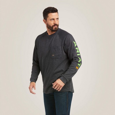 Rebar® Cotton Strong™ Charcoal & Lime Graphic Long Sleeve T-Shirt