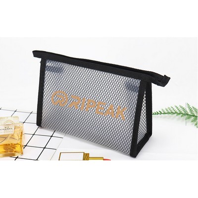 Waterproof Translucent Toiletry Pouch Bag Zipper Mesh Makeup Bag(Medium)