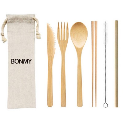 Bamboo Cutlery Set , Drawstring Bag