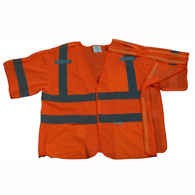 Orange Mesh ANSI 107-2015 Class 3 Breakaway Short Sleeve Vest