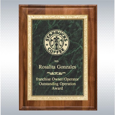 Walnut Rectangle Plaque w/Green Brass Engraving Plate (8" x 10")