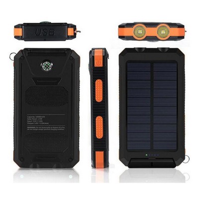 Rainproof SOS Dual USB Solar Power Bank w/Compass