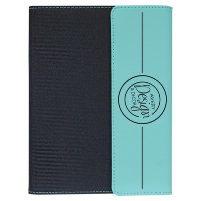 7" x 9" Teal Leatherette and Black Canvas Portfolio with Notepad, Laserable