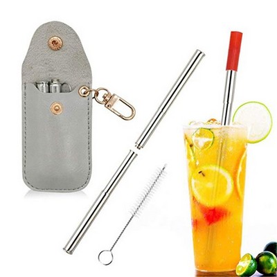 Stainless Steel Reusable Straw With PU Leather Case