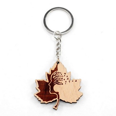 Maple Leaf Wood Keychain