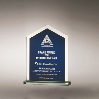 Pinnacle Series Glass with Blue Silk Screened Center and Silver Mirror Border (6.125 x 7.75)