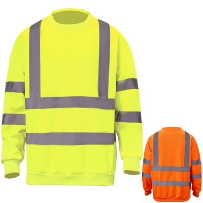 Hi Viz Class 3 Double Band 2" Reflective Tape Safety Sweatshirt