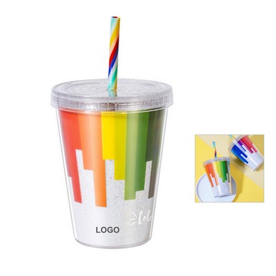 Rainbow Double Wall Tumbler w/Straw