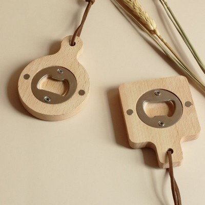 Bamboo Handle Bottle Opener With Magnet