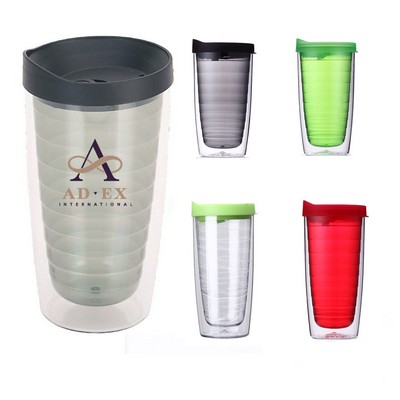 16 Oz. Double Wall Plastic Tumbler w/Travel Mug & Straw Push-On Soldier Lid and Straw