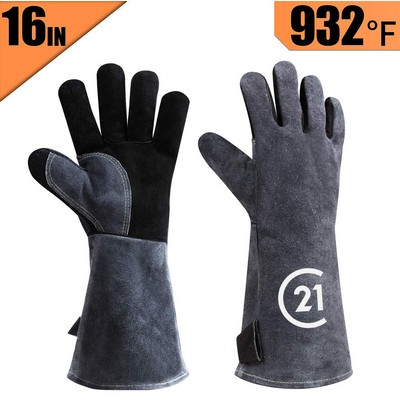 Heat Resistant Leather Welding Oven Mitt Grill BBQ Gloves