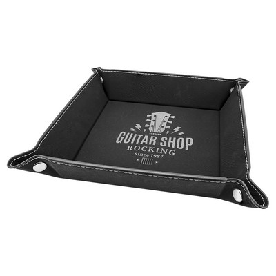 6" x 6" Black/Silver Leatherette Snap Up Tray with Silver Snaps