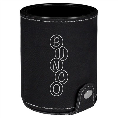 Black/Silver Leatherette Dice Cup with 5 Dice