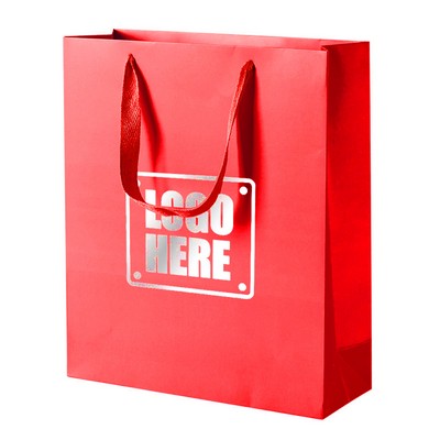 Matte Laminated Euro Tote Bag w/Ribbon Handles - Foil Stamp Imprint