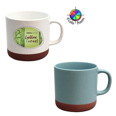 13 Oz. Satin Dusty Blue Speckled Vintage Phoenix Mug w/Terra Cotta Base (4 Color Process)