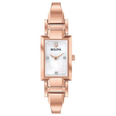 Bulova® Ladies Rose Gold Tone Tank Cuff Watch w/Diamond Accent