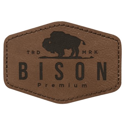 Hex Engraved Patch with Adhesive, Dark Brown Faux Leather, 3 1/2" x 2 1/2"