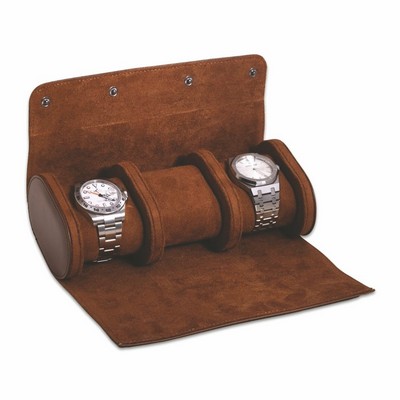 Brown Leather 3 Section Timepiece Roll