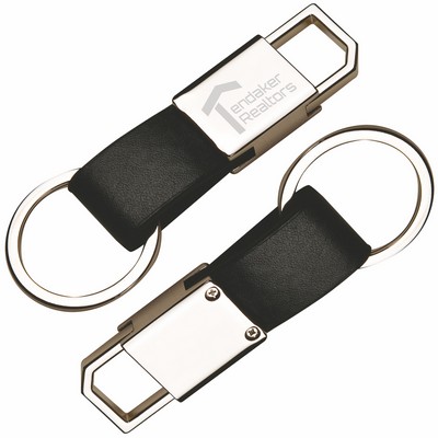 Black Leatherette Metal Clip-On Key Chain