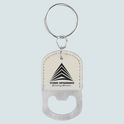 White Leatherette Oval Bottle Opener Keychain – Laserable