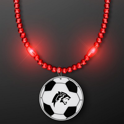 Red LED Bead Necklace with Soccer Ball Medallion - Domestic Imprint