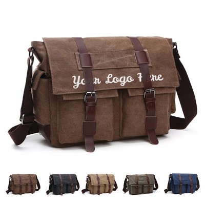 Leather Canvas Messenger Bag