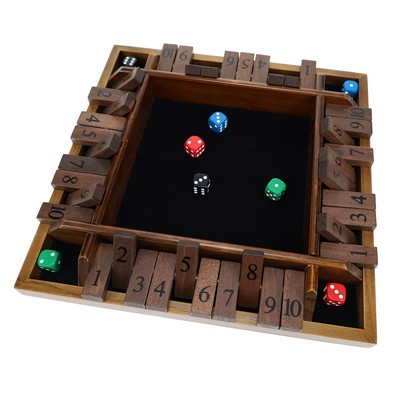 4 Player Shut the Box Game, Walnut Stain, 12"