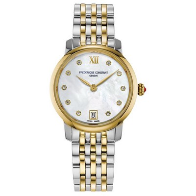 Frederique Constant® Ladies FC Slimline Quartz Two-Tone Stainless Steel Watch w/White Dial