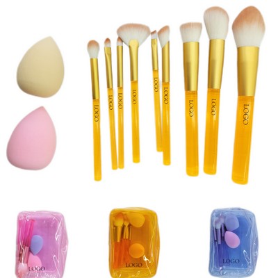 12 In 1 Portable Makeup Brushes With Jelly Pvc Pouch