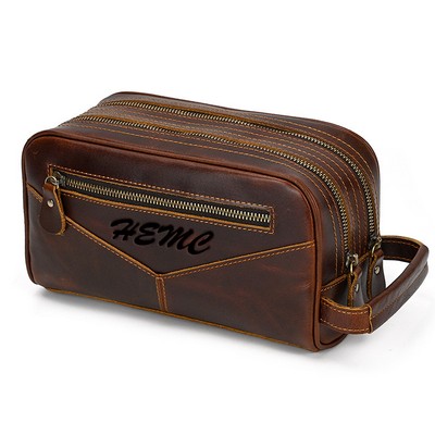 Crazy Horse Leather Casual Makeup Bag