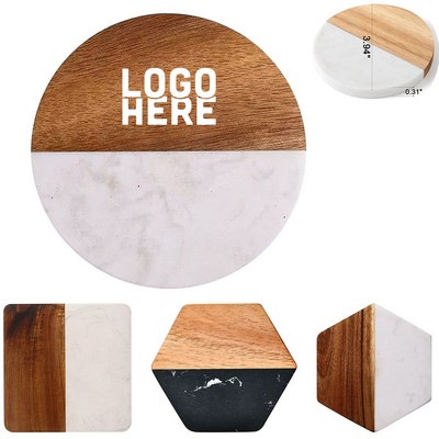 Natural Marble and Wood Coaster