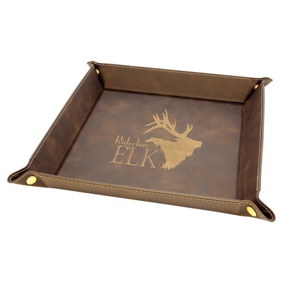 9" x 9" Snap Up Tray, Rustic Brown/Gold Laserable Leatherette