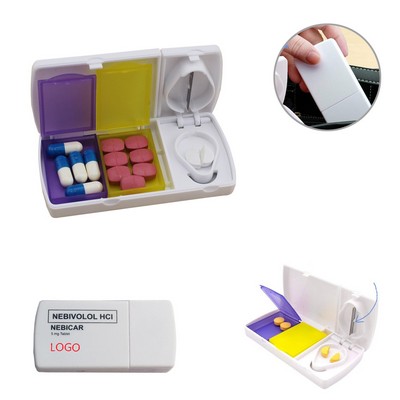 Compact Pill Case and Tablet Box with Built-In Cutter and Splitter