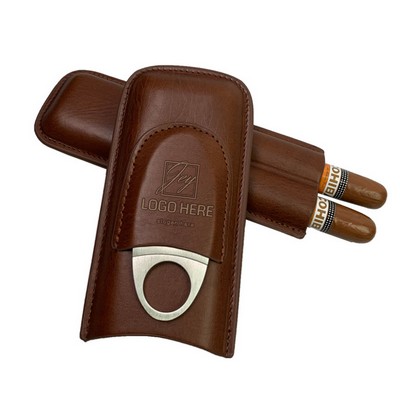 Portable Leather Cigar Humidor Set with Cigar Cutter