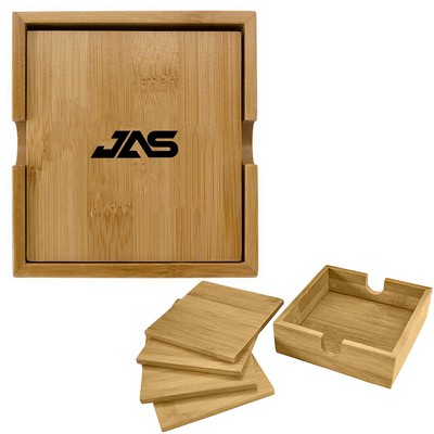 4-Piece Square Bamboo Coaster Set w/ Stand