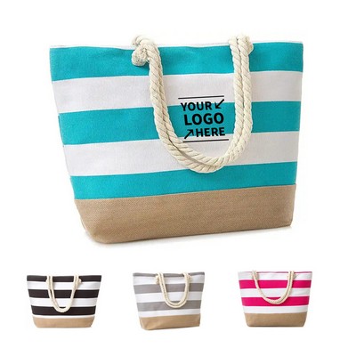 Women's Canvas Striped Beach Tote Bag