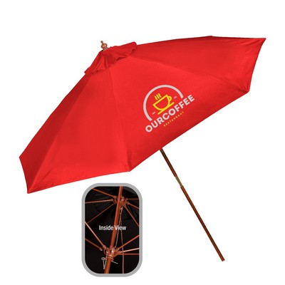 9' Wooden Polyester Market Umbrella