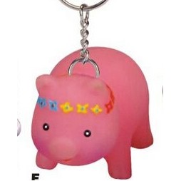 Rubber Piggy Key Chain w/Flowers