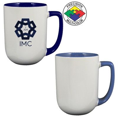 17 Oz. White/Ocean Blue 2-Tone Arlen Mug w/Color Handle - Precision Spot Color