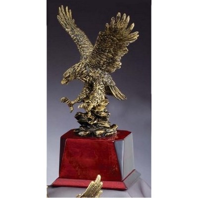 Gold Landing Eagle on Wood Base - Large (14.5" Tall)