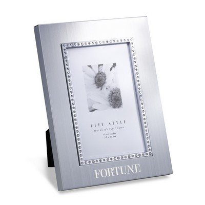 Metal Photo Frame in Brushed Silver Finish with Decorative Crystals (4" x 6" Photo)