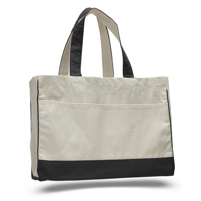 Natural Canvas Tote Bag w/ Contrast Handles & Trim - Blank (22"x13"x5")