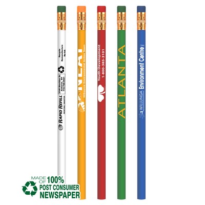 Union Printed - Made of Recycled Newspaper - Promotional Round Wooded Quality Pencil with #2 Graphit