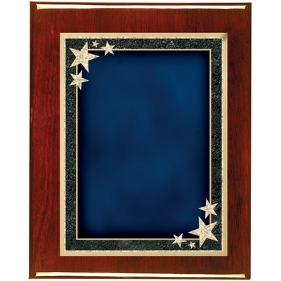 Rosewood Piano Finish Plaque with Blue Starburst Brass Plate, 7 x 9"